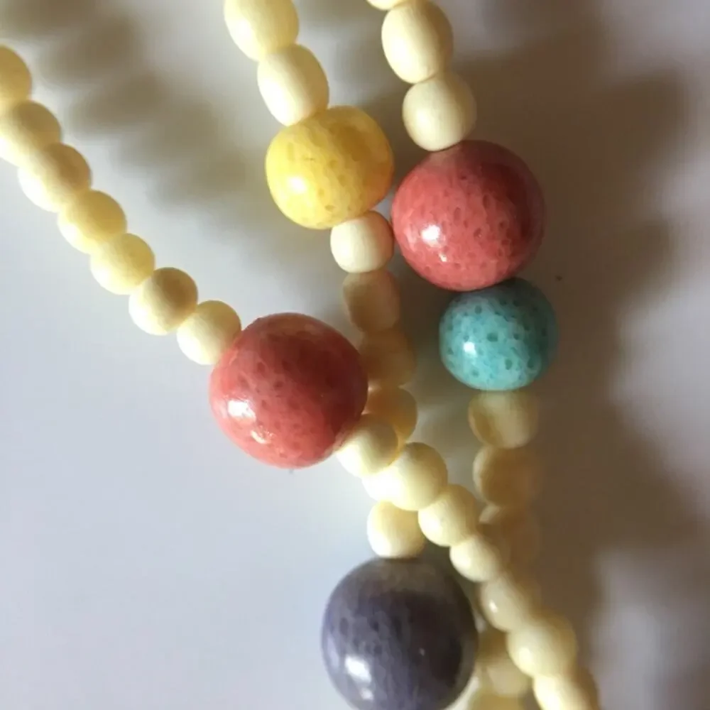 80s style cream and pastel beaded multi-strand necklace